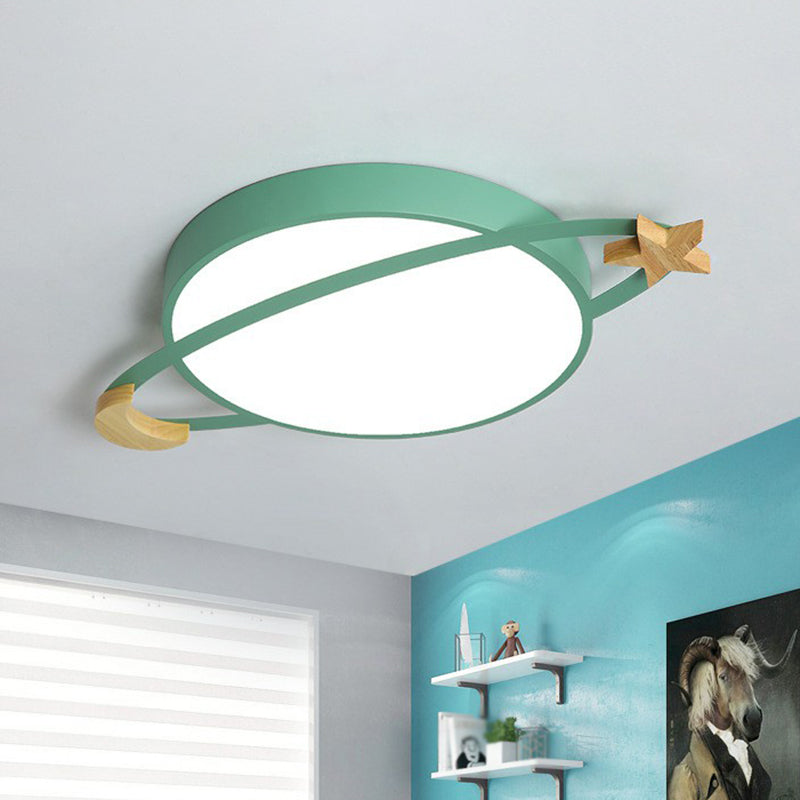 Nordic Flush Light with Celestial Wooden Accents - Perfect for Bedrooms