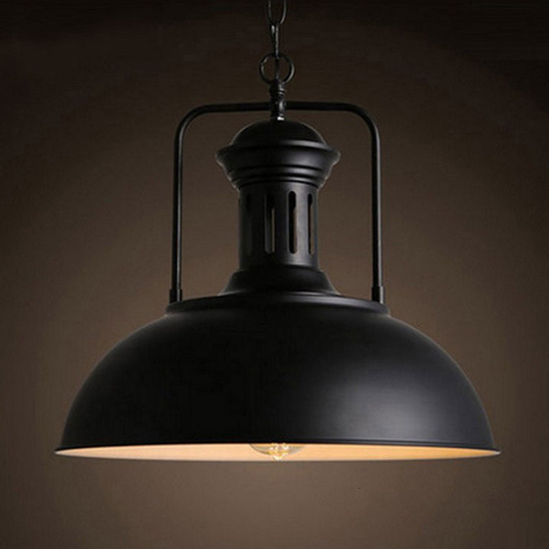 Metallic Pot Cover Pendant Light - Antique Hanging Fixture For Restaurants 1-Light Black Outer &