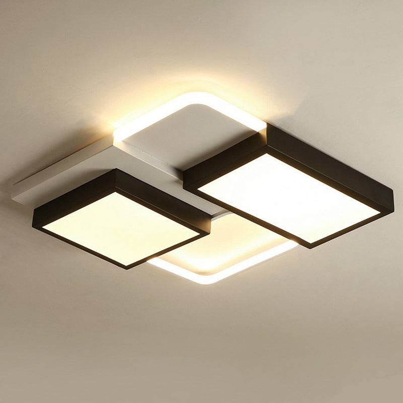 Modern Black Splicing Rectangle LED Flush Ceiling Light – Stepless Dimming Acrylic Fixture