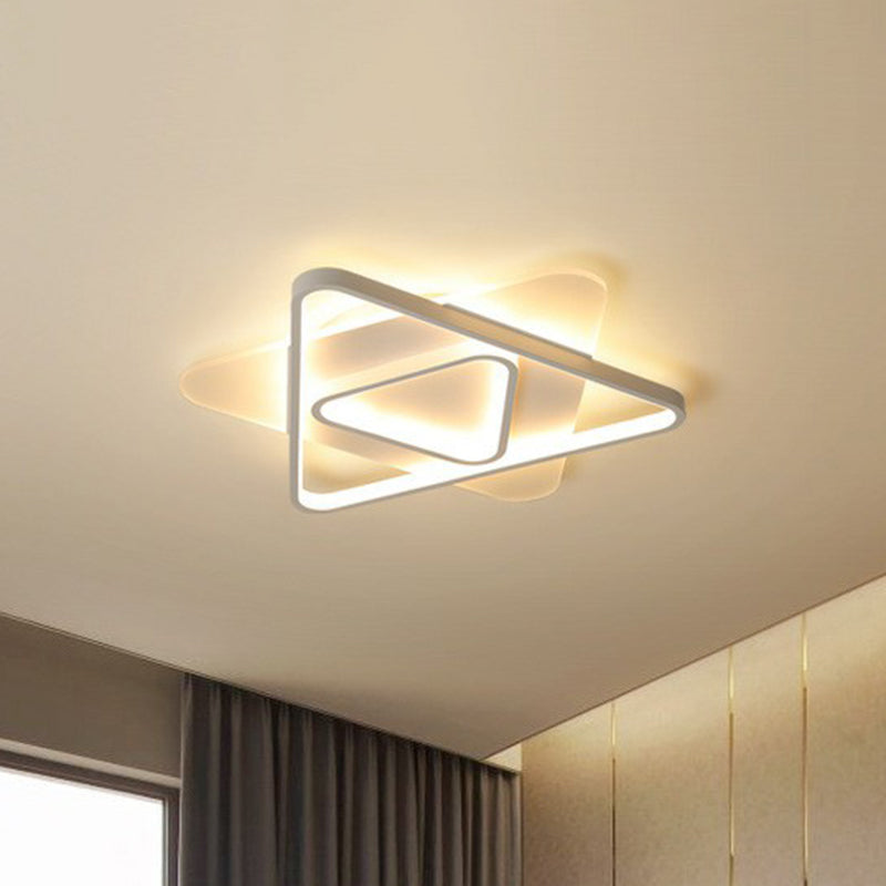 Contemporary Triangle LED Flush Mount Ceiling Light in White - Acrylic Living Room Lighting Fixture