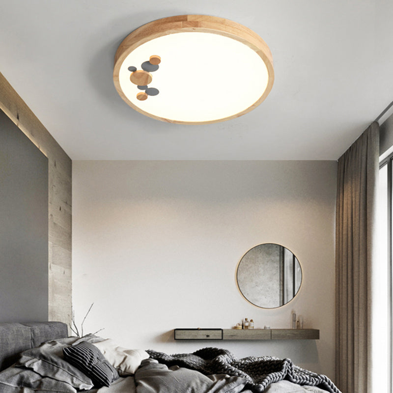 Wood Bedroom LED Circle Flush Mount Ceiling Light