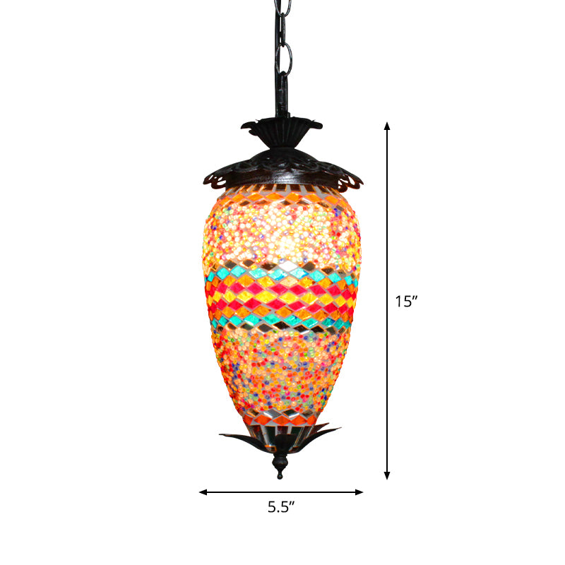 Retro Style Mosaic Stained Glass Hanging Light For Bars - Single-Bulb Ceiling Lighting Red-Blue
