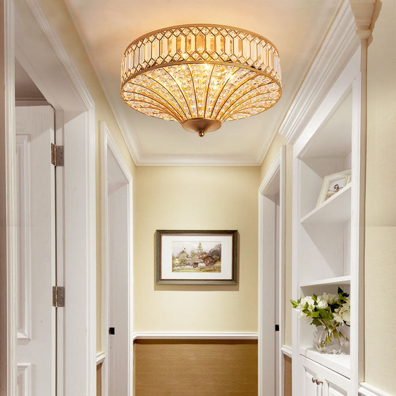 Chinese Style 5-Light Bedroom Ceiling Lamp In Flared Crystal Flush Mount Design - Gold Finish
This