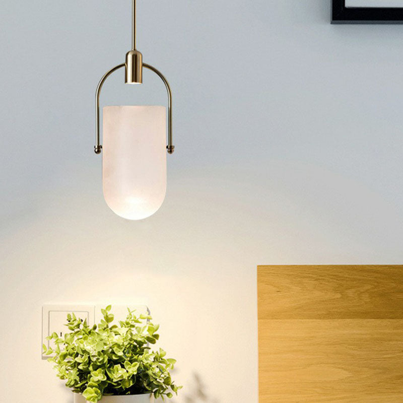Modern Brass Dome Led Pendant Light With Glass Shade For Bedroom Décor White