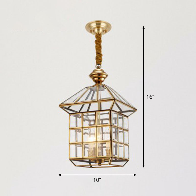 Brass Traditional House Pendant Light - Clear Glass Hanging Lamp For Foyer 3 /
