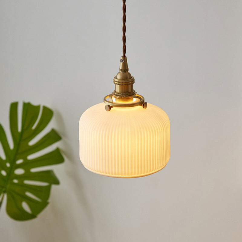 Brooklyn - Retro Style Rounded Drum Suspension Lighting 1 Head Ceramic Pendant Ceiling Light In