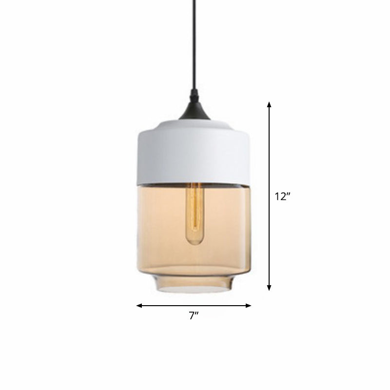 Vintage-Style Amber Glass Hanging Lamp - Single-Bulb Pendant For Dining Room Lighting White / C