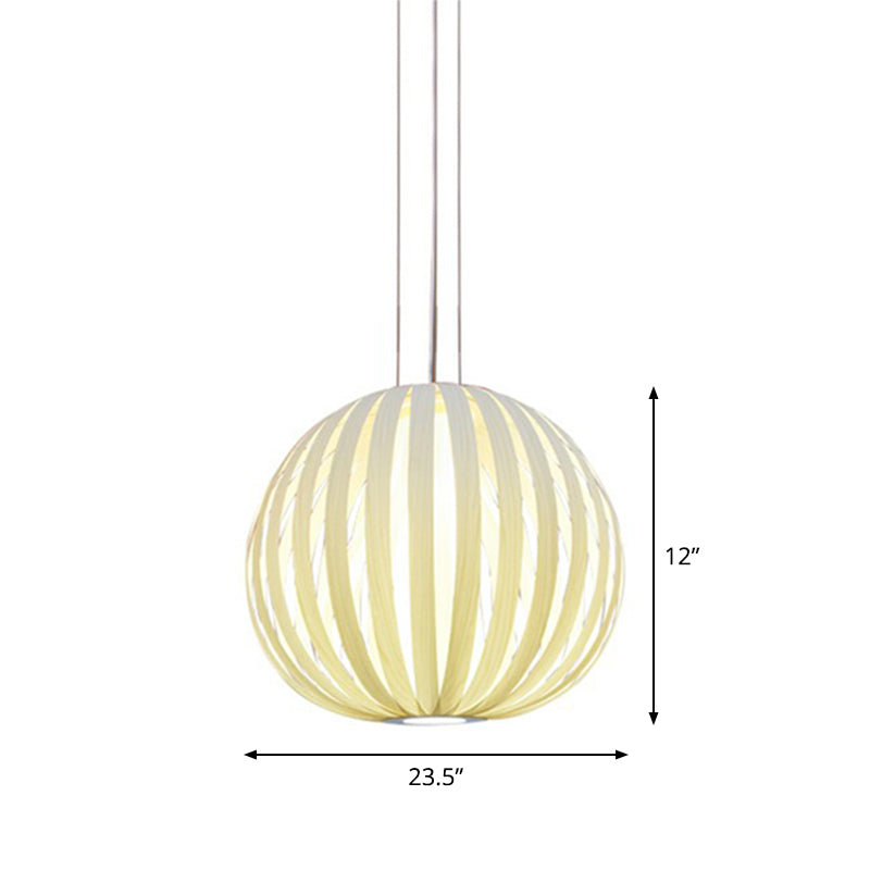 Global Asian Wood Veneer Pendant Lamp - 1 Head Suspension Lighting Fixture For Restaurants / Large