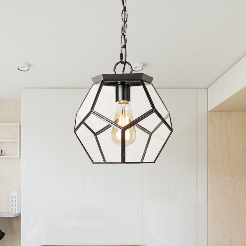 Nordic Pentagon Hanging Light - Clear Glass Black/Brass 1 Head Ceiling Suspension Lamp For Living