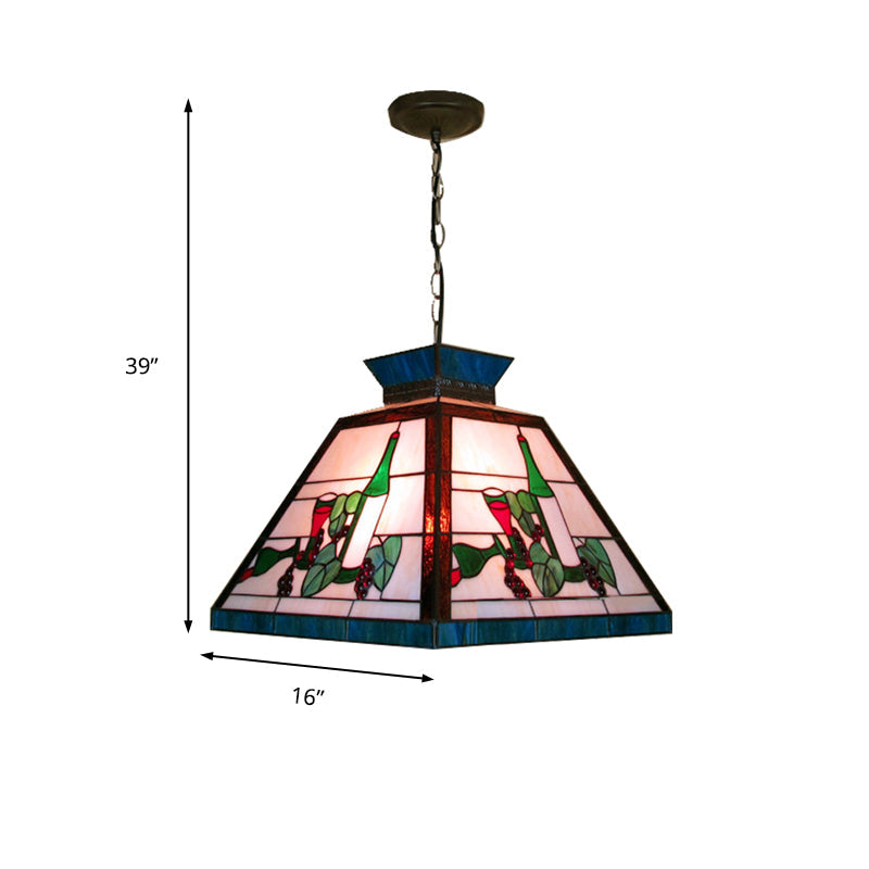 Tiffany-Style Art Glass Pendant Light: Single Head Trapezoid Fixture In Green And White