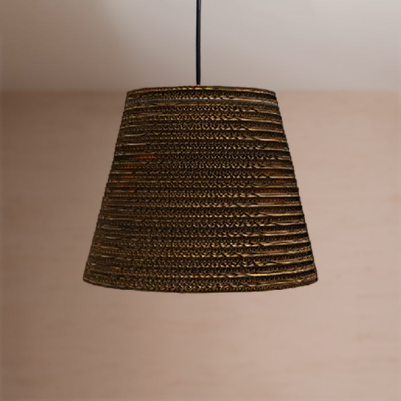Corrugated Paper Hanging Lamp - Asian Style With High Waist Brown Shade Restaurant Pendant Light /