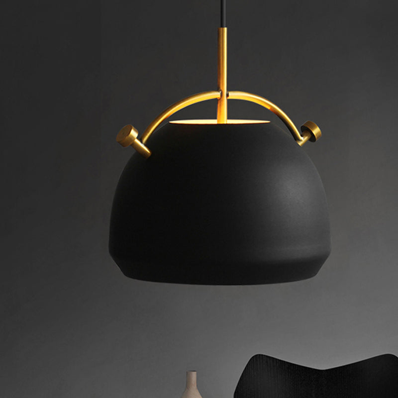 Retro Dome Shade Hanging Ceiling Light - Stylish Metal Pendant Lamp In Black/White 10/11/13 Width