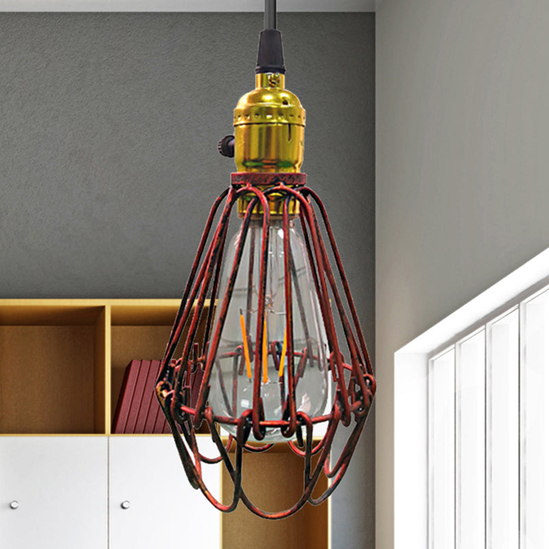 Farmhouse Style Metal Wire Ceiling Pendant Light In Aged Silver/Antique Copper Finish Weathered