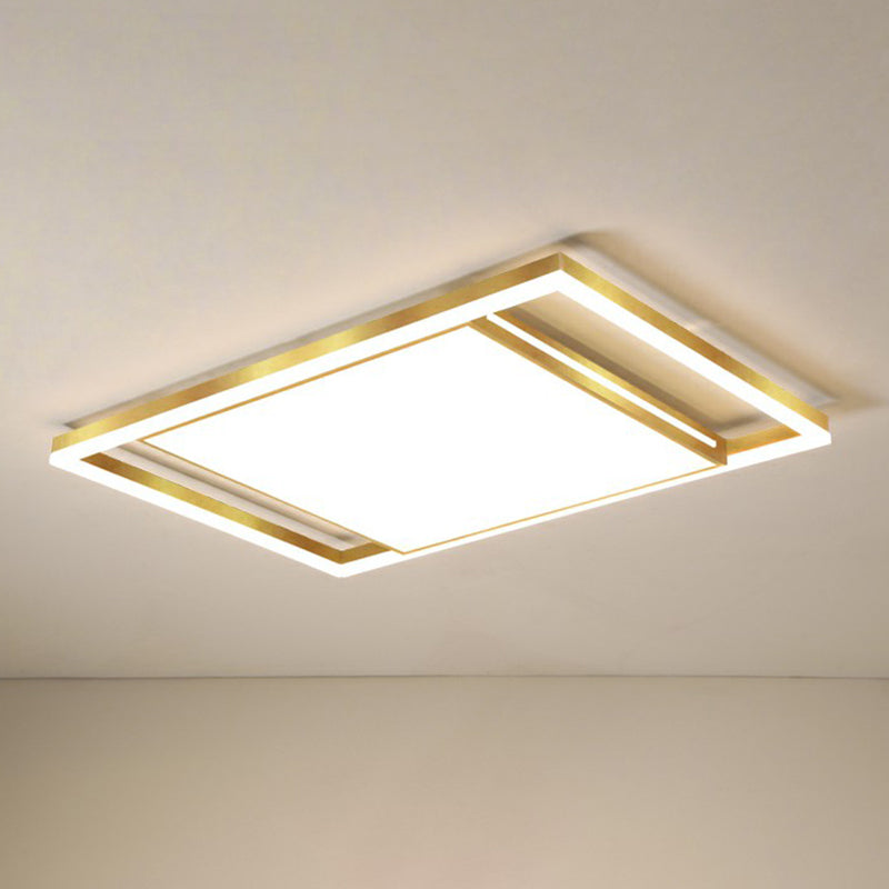 Gold Flushmount Light: Simple Living Room Ceiling Fixture with Acrylic Rectangle Shade