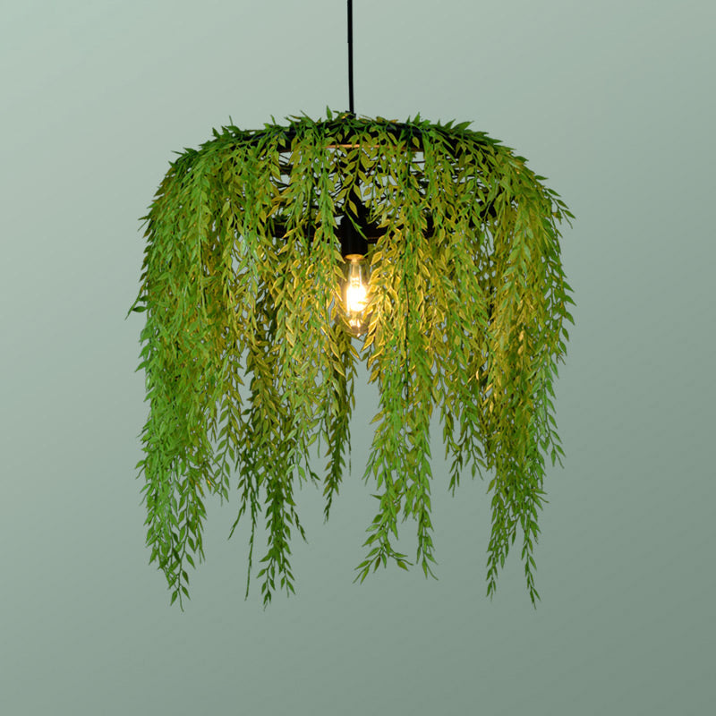 Industrial Metal 1-Head Black Pendant Light Fixture With Wheel Restaurant Suspension And Artificial