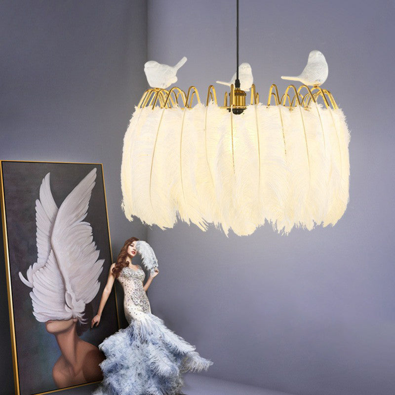 Minimalist Feather Pendant Light For Bedroom - Nordic Style Circle Suspension With Single Bulb White