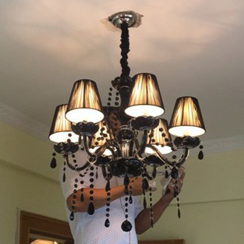 Vintage Black Crystal 6-Light Candle Chandelier - Elegant Ceiling Pendant For Living Room