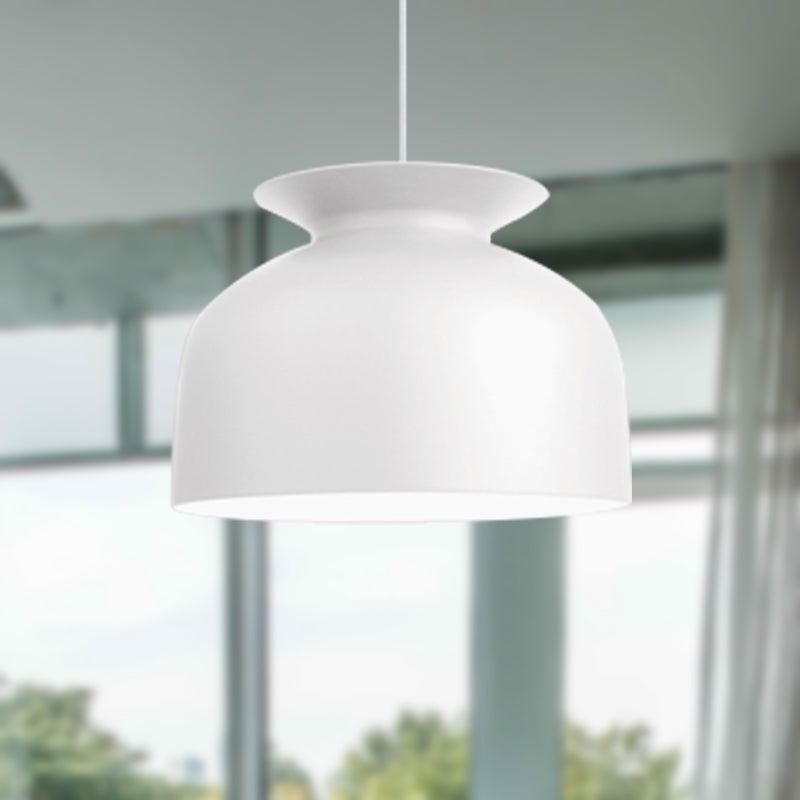 Modern Monochrome Bowl Pendant Lamp For Hotel Restaurants - Metal One-Light Suspension White / 12