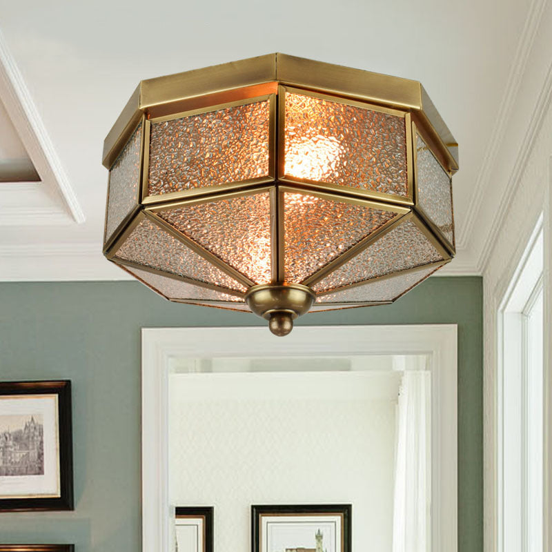 Traditional Textured Glass Flush Mount Ceiling Chandelier - Octagonal Design 9.5/10.5 Width 3-Bulb