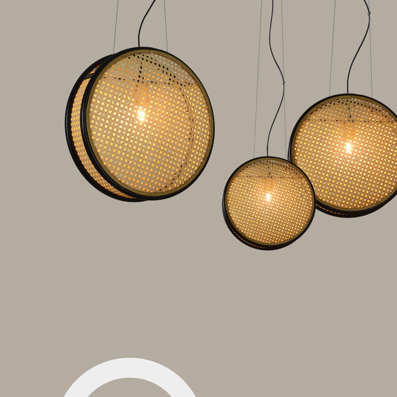Creative Asian 1-Light Rattan Drop Pendant Ceiling Light For Beige Bedroom