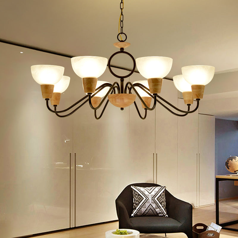 Frosted Glass Chandelier With Nordic Wood Accents For Bedroom Lighting 8 /