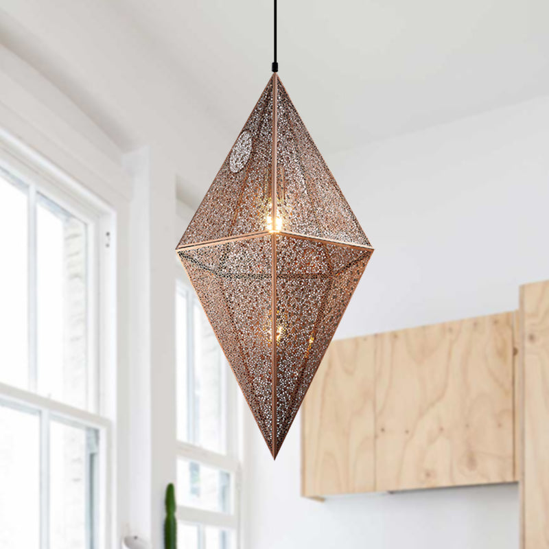 Diamond Ceiling Lighting - Post-Modern Metal Pendant Light With Wire Mesh Cage Gold/Rose Gold Finish