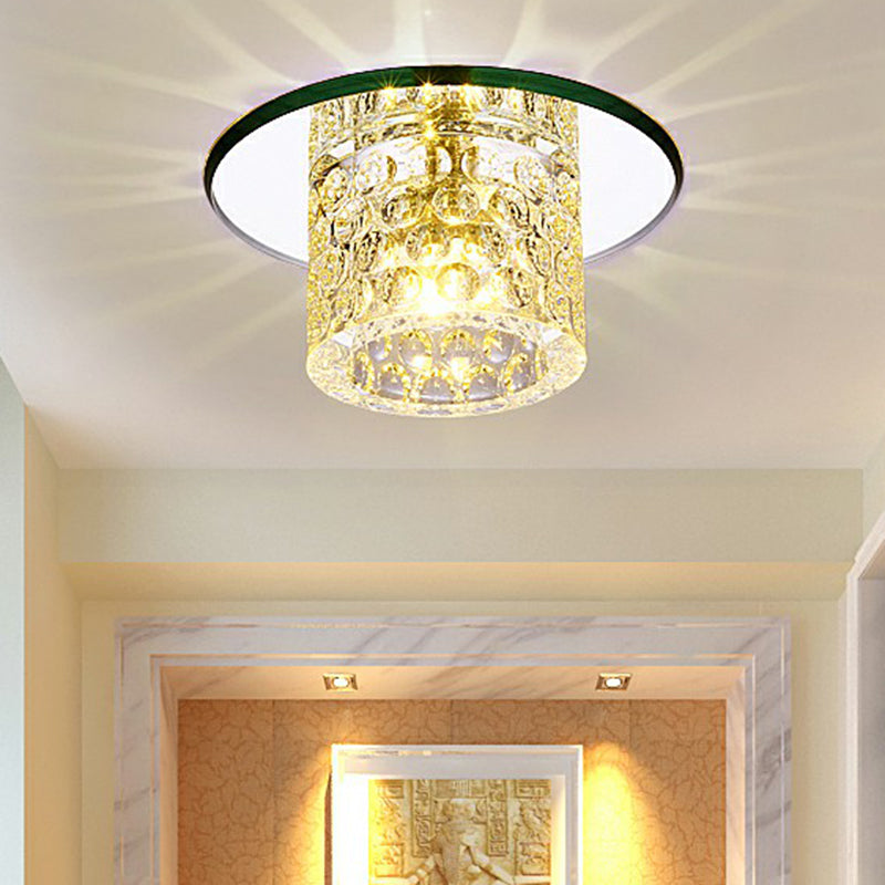 Crystal Clear LED Flush Ceiling Light for Corridor - Sleek Cylindrical Design with Dimpled Simplicity
