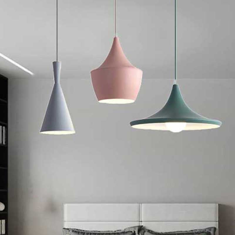 Hanging Macaron Style Cone Pendant Light - Pink/Yellow/Blue 1/3 Metal Linear/Round Canopy