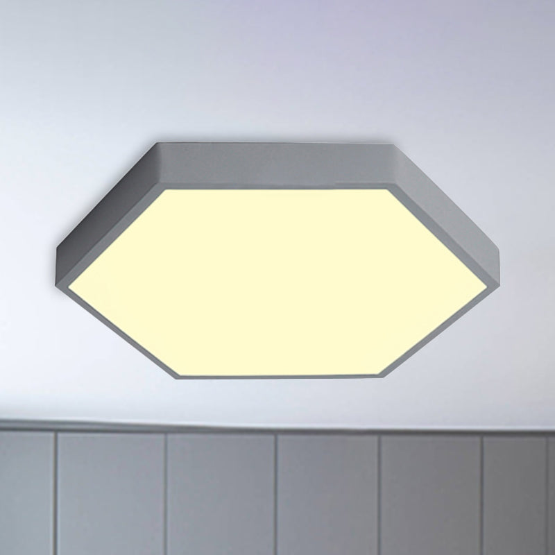 Modern LED Flush Mount with Metal Shade - Hexagon Design in Gray/Yellow/Blue, White/Warm Light - 16"/19.5"/23.5" Wide