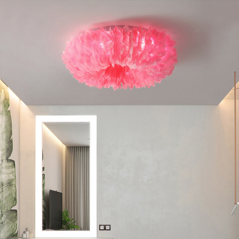Feather Modernist Donut Flush Ceiling Light - Chic Girls Room Lighting Fixture