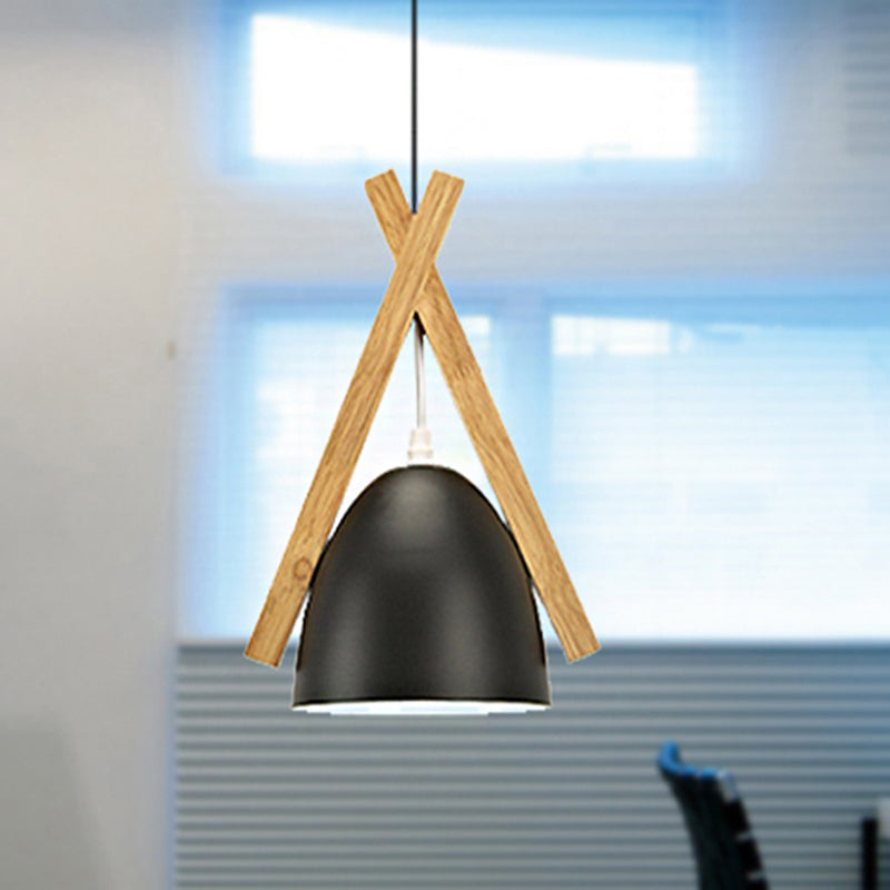 Hanging Bowl Shape Pendant Light: Linear Wood Deco Macaron Loft Aluminum Perfect For Hallway Black