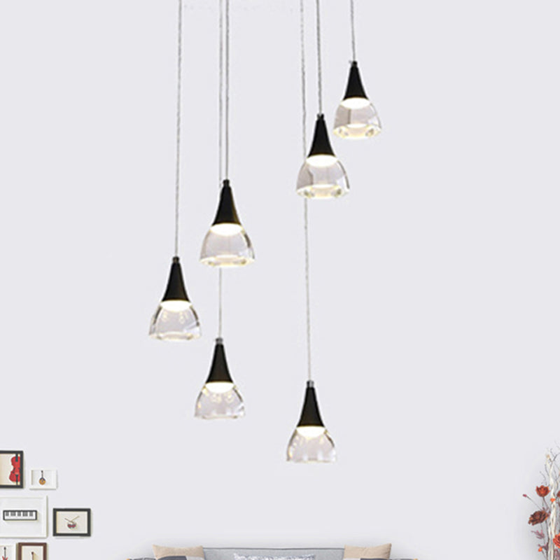 Ludovica - Cluster Conical Drop Pendant Modern Acrylic 5/6-Light Black Hanging Ceiling Light For