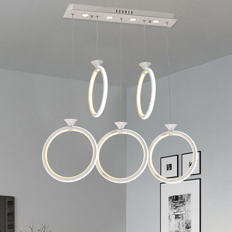 Contemporary Multi-Ring Cluster Pendant Acrylic Kitchen Lamp With 3/5 Heads In Warm/White/Natural