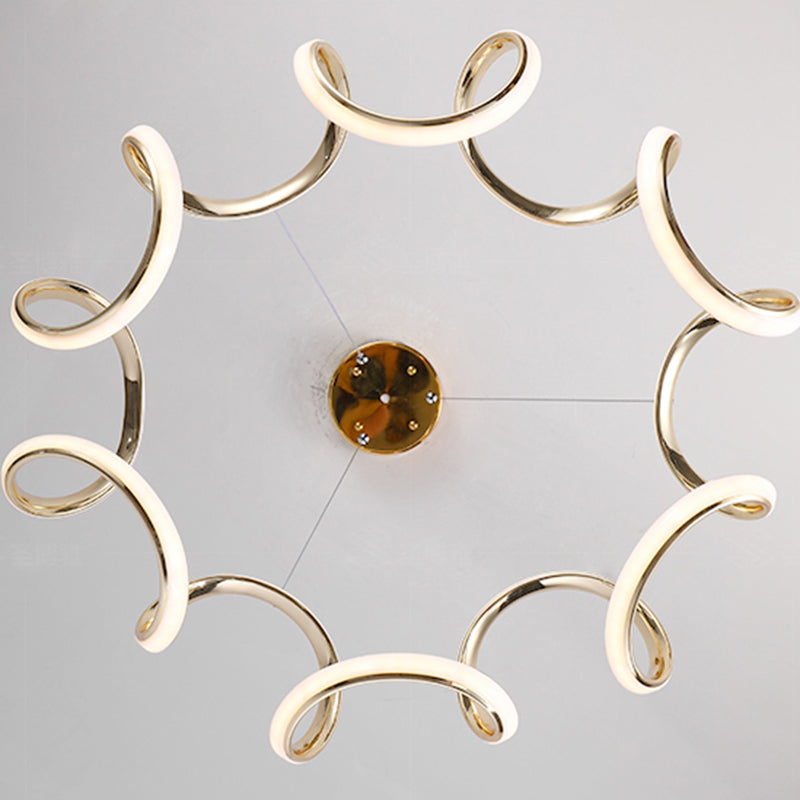 Gold Metal Bedroom Pendant Light - Minimalistic Curved Chandelier With Led Hanging Lamp / Third Gear