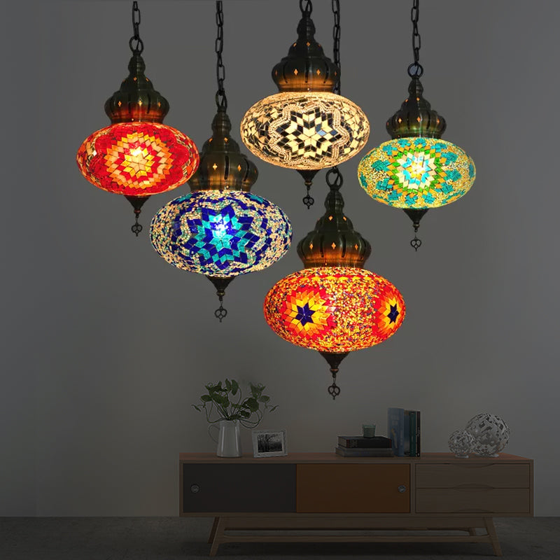 Vintage Glass Sphere Ceiling Lamp With 1/5 Bulbs For Coffee House Pendant Light Fixture In Red Blue