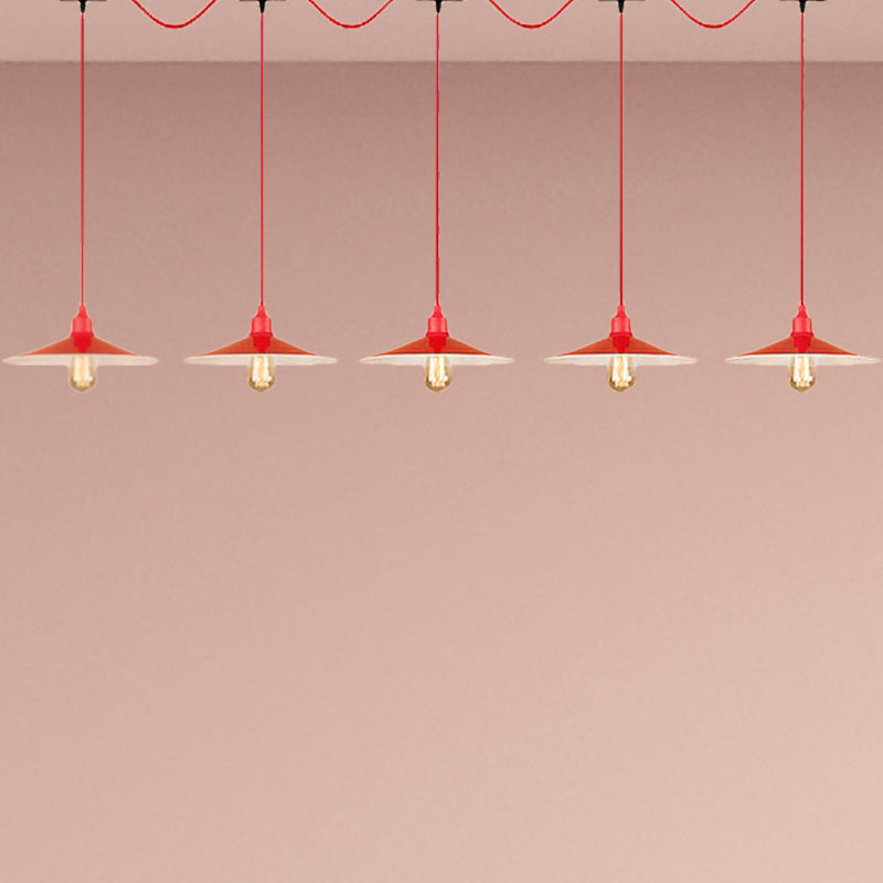 Flared Industrial Style Hanging Lamp Red 3/5 Light Fixture For Kitchen 5 /