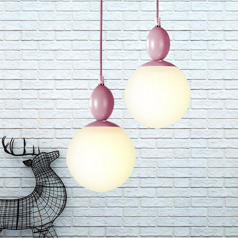 Small Nordic Pendant Light With Milk Glass Shade For Corridor Pink