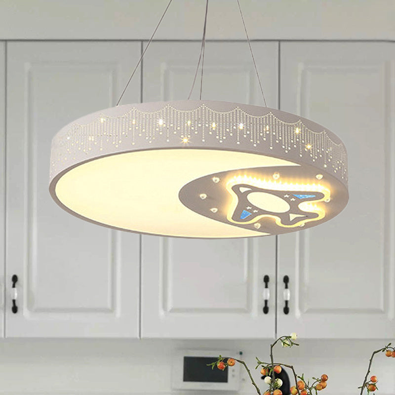 Modern Rocket Iron Hanging Light With Etched Moon Pendant - White; Ideal For Study Room White /