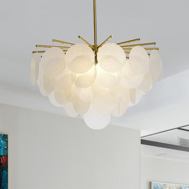 Aniya - Modern Brass-White Tiered Discs Suspension Chandelier for Dining Room Ceiling