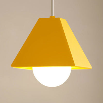 Contemporary Metallic 1-Bulb Bedroom Pendant: Orange/Green Pyramid Shade Ceiling Fixture Yellow