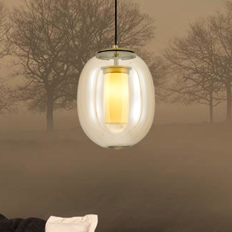 Contemporary Hanging Pendant Light Kit - Clear Glass Oval 7/8.5 Wide Gold For Dining Room / 7