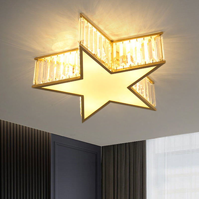 Contemporary Crystal Flush Mount Ceiling Light Fixture - Pentagram Design