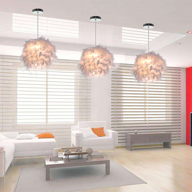 Modern White Feather Sphere Ceiling Chandelier - Creative Art Deco Hanging Light For Living Room