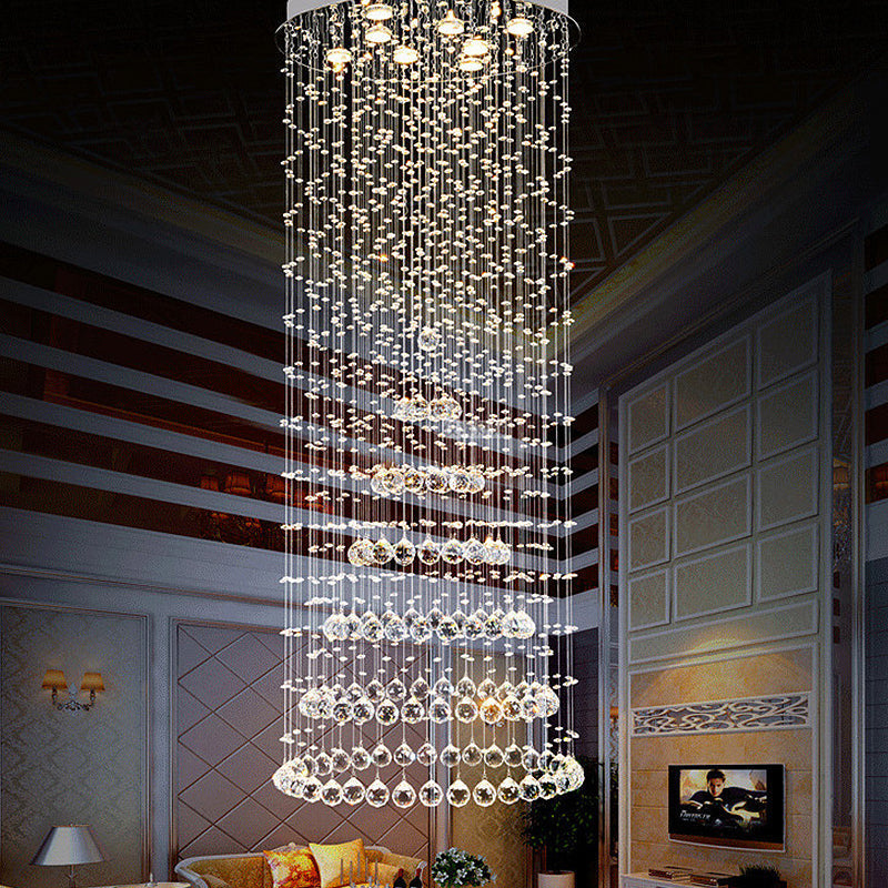 Minimalist Crystal Ball Flush Mount Lighting - 8 Lights In Nickel Finish