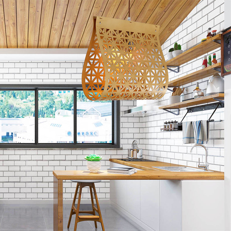 Modern Wood Curved Pendant Light Fixture In Beige