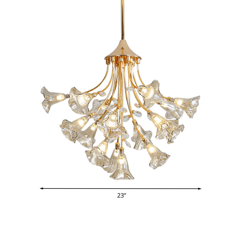 Modernist Crystal Branch Chandelier With 16 Gold Bulbs - Dining Room Pendant Light Kit