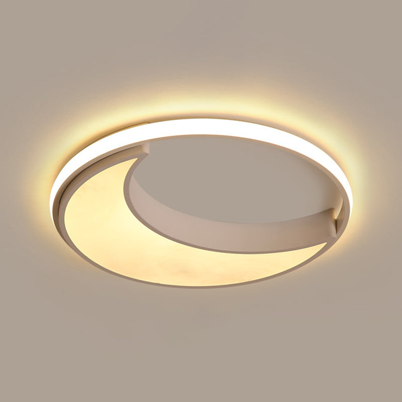 Moon Ceiling Light: Minimalist Metal, LED Flush Mount, Choose White/Warm Natural Light, 16.5"/19.5" Width