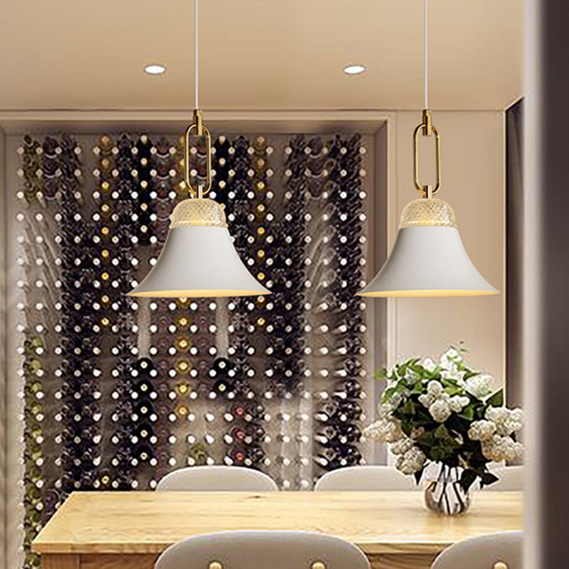 Contemporary Metal Bell Pendant Light: Down Lighting 1-Light White - Ideal For Dining Room Ceiling