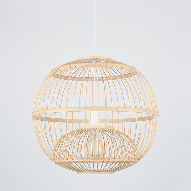 Bamboo Globe Pendant Light Fixture - 14/16 Dia 1 Modern Style Beige Ideal For Dining Rooms / 14