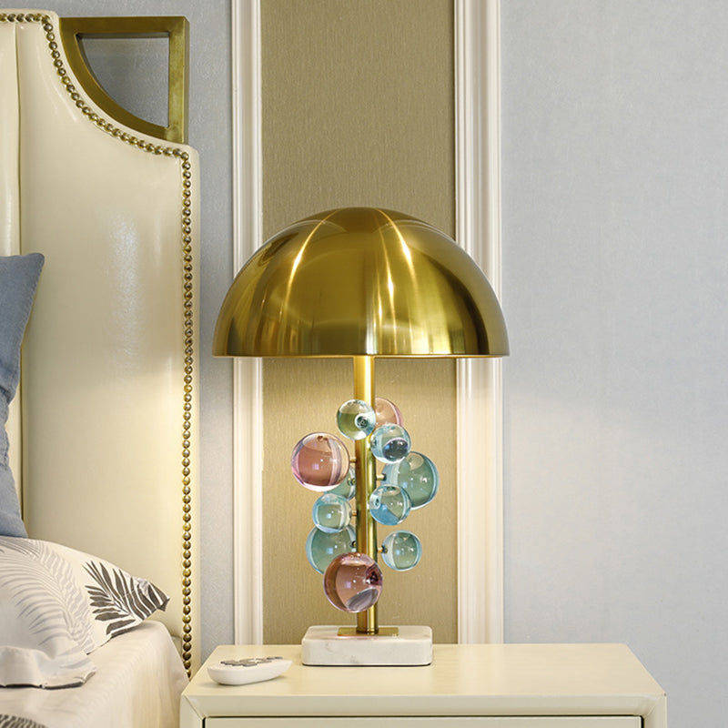 Gold Domed Metal Desk Lamp With Colorful Ball Deco - Minimalist Single Light Reading